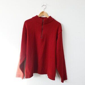 VINTAGE CC Filson Sweater Men Large Red Virgin Wool 1/4 Zip Guide Heavy Dark USA
